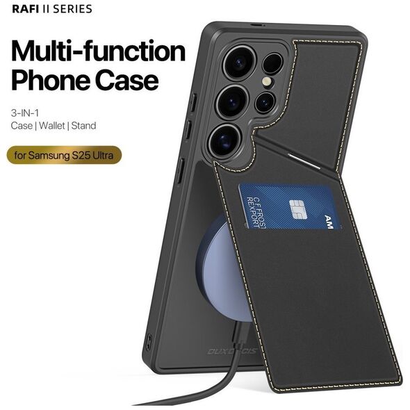 Etui Dux Ducis Rafi II na Samsung Galaxy S25 Ultra z podstawką i portfelem - czarne