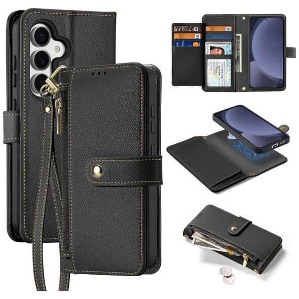 Etui skórzane Dux Ducis Lawa na Samsung Galaxy S25+ z odłączanym portfelem magnetycznym - czarne