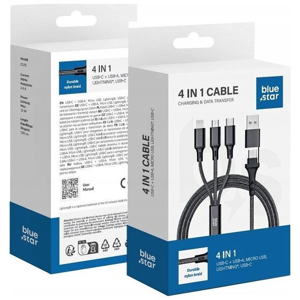 Blue Star BLUE STAR kabel 4w1 Typ C / USB A do Micro USB / Lightning / Typ C 2,4A 12W Cafule C172 1,2 m czarny