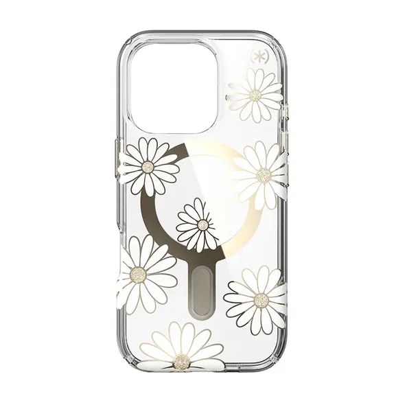 Speck Presidio Lux ClickLock & MagSafe Apple iPhone 16 Pro (Sunshine Daisies / Clear / Gold)