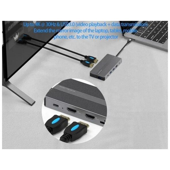 Extra Digital Adapteris USB Type-C USB adapter - 2x HDMI, VGA, LAN, 3x USB Type-A, SD, TF, USB Type-C PD100W, Aux 13223930 9990000913886