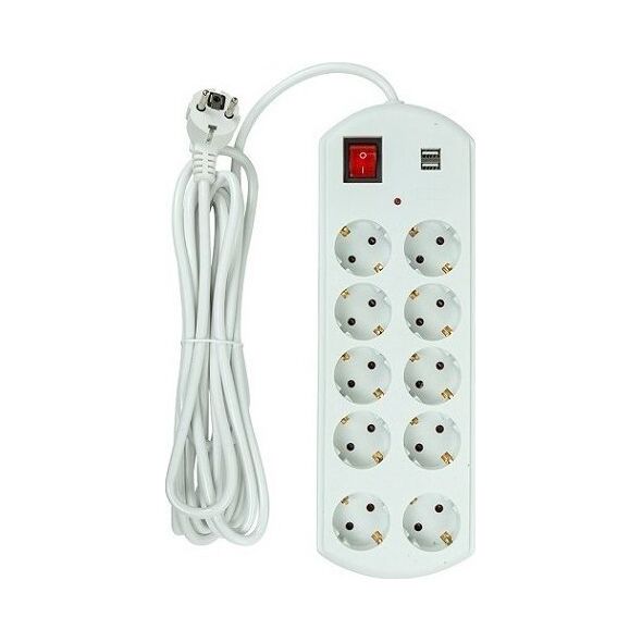 EXD Buitini ilgiklis 5m, 10 lizdų, 2x USB, su jungikliu 13231669 9990000610556