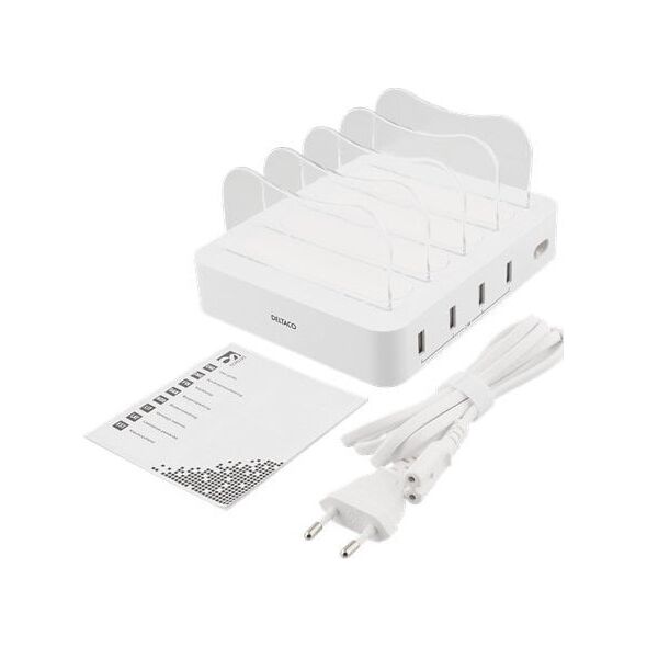 Deltaco Įkroviklis DELTACO φορτιστής 4x USB-A, 1,5m, baltas / USB-AC155 13412489 7333048030771