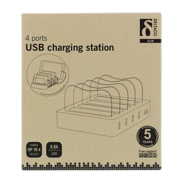 Deltaco Įkroviklis DELTACO φορτιστής 4x USB-A, 1,5m, baltas / USB-AC155 13412489 7333048030771