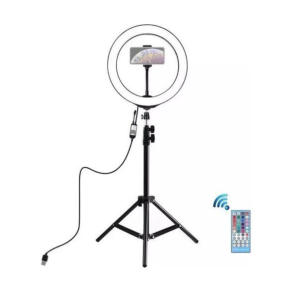 Lampa pierścieniowa Puluz LED žiedinė lempa 26cm, su trikoju stovu iki 1.1m ir telefono laikikliu, USB