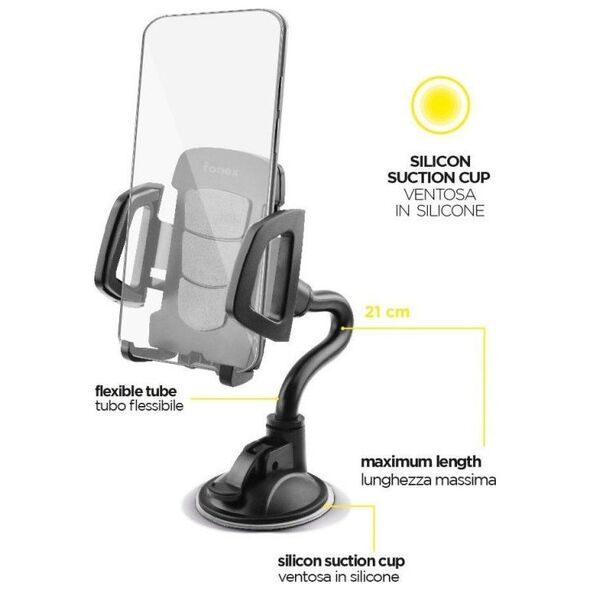 Fonex Universal Car Holder Tube βεντούζα έως 6,5" της Fonex Black 13452819 8026386226171