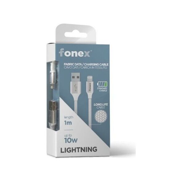Καλώδιο δεδομένων Fonex USB σε Lightning 10W Fabric 1m By Fonex White 13452824 8026386238020