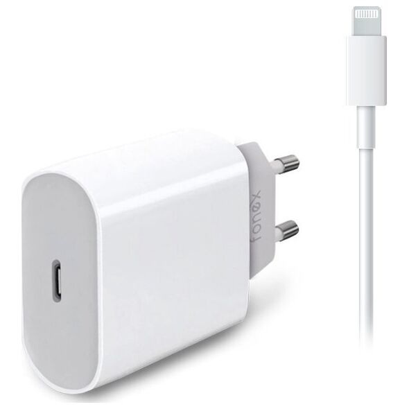 Φορτιστής ταξιδίου Fonex Type-C PD 20W+Cable Lightning 1m By Fonex White 13452826 8026386244359