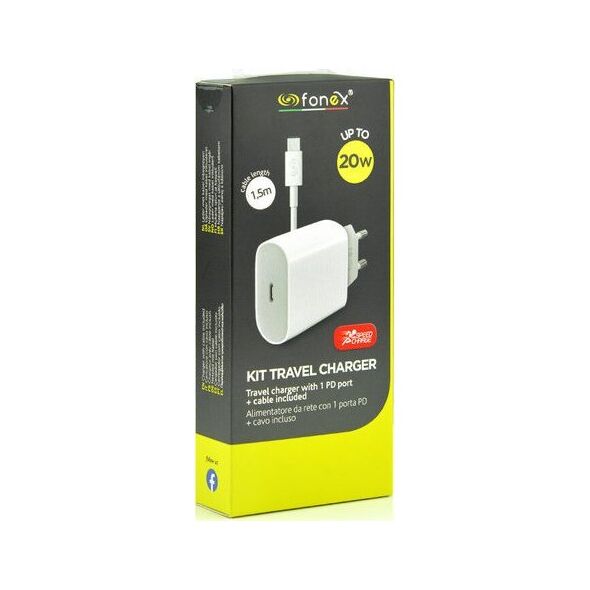 Φορτιστής ταξιδίου Fonex Type-C PD 20W+Cable Lightning 1m By Fonex White 13452826 8026386244359