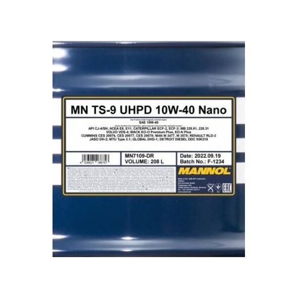 Mannol Alyva TS-9 UHPD Nano10W/40varikliams208 L / 180KG