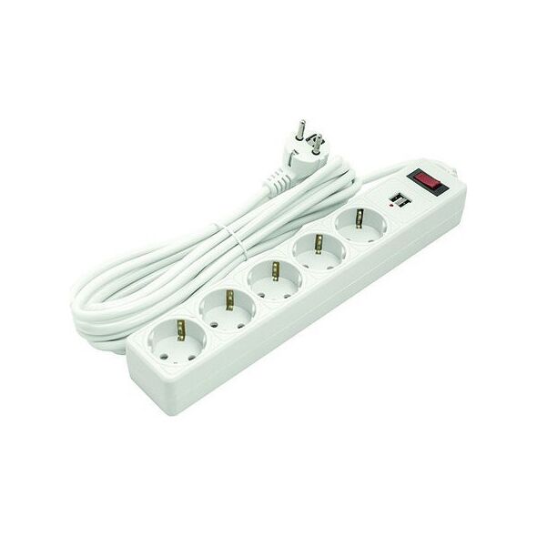 EXD Buitini ilgiklis 5m, 5 lizdai, 2xUSB, su jungikliu 13949025 9990000610419