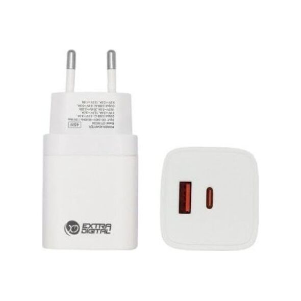 Extra Digital φορτιστής Kroviklis EXTRA DIGITAL GaN USB Type-C, USB Type-A: 45W, PPS 14072095 9990000230327