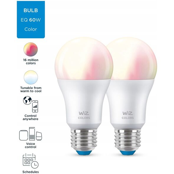 WiZ 60W E27 Standardform Tunable Baltas & Color Doppelpack