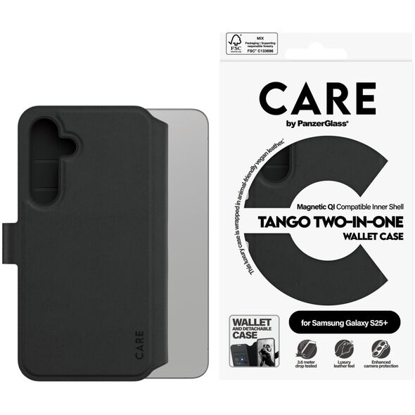 CARE by PanzerGlass Feature Case Tango Two-in-One Wallet Qi Compatible Samsung Galaxy S25 Plus, Black