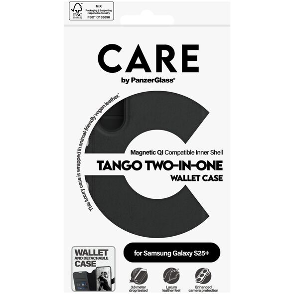 CARE by PanzerGlass Feature Case Tango Two-in-One Wallet Qi Compatible Samsung Galaxy S25 Plus, Black