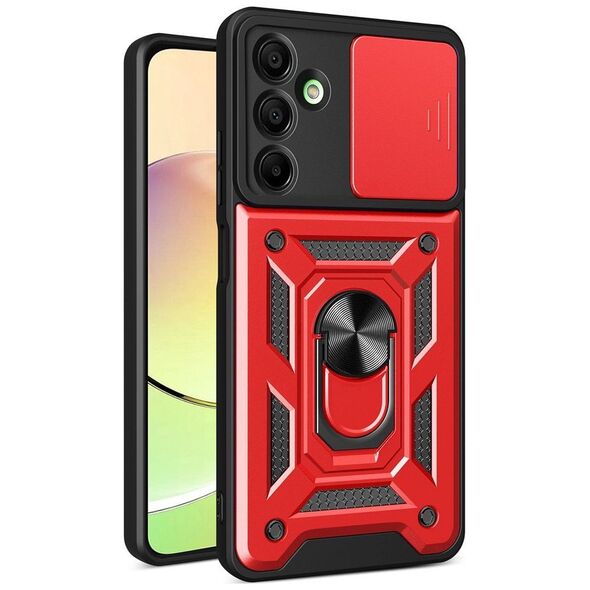 Etui pancerne Hybrid Armor Camshield z osłoną aparatu i metalowym ringiem do Samsung Galaxy A16 / A16 5G - czerwone