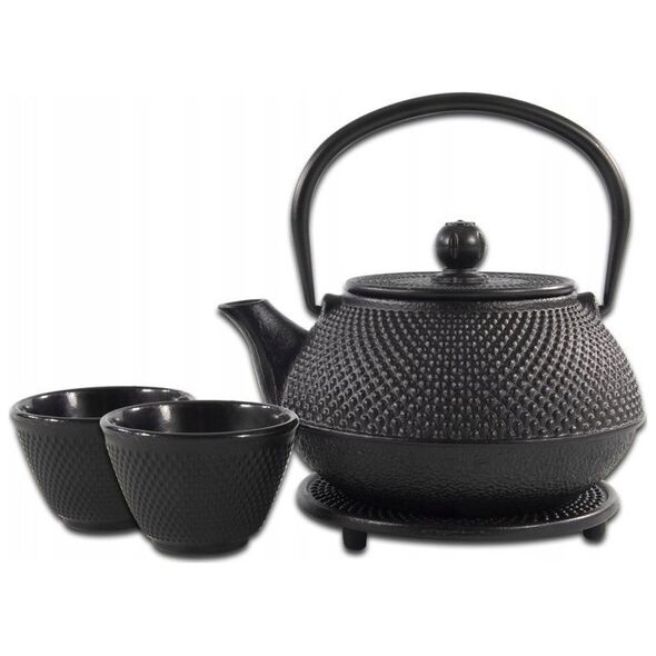 Cast iron teapot with filter MPLCo, with cups, black, 0.8 L