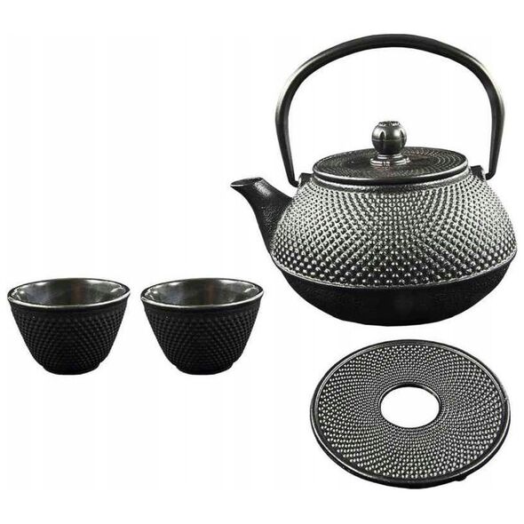 Cast iron teapot with filter MPLCo, with cups, black, 0.8 L