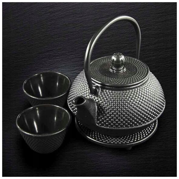 Cast iron teapot with filter MPLCo, with cups, black, 0.8 L