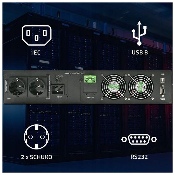 Dysan Zasilacz awaryjny UPS Qoltec do RACK | 3kVA | 3000W | Power Factor 1.0 | LCD | On-line