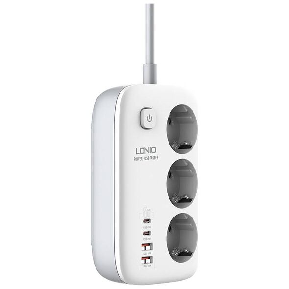 LDNIO SE3436 power strip 3x EU plugs, 2xUSB-A, 2xUSB-C, GaN, 65W white