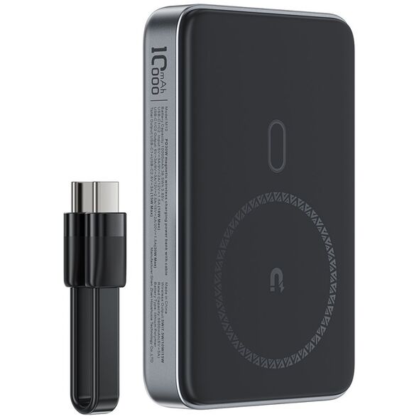 Powerbank magnetyczny 10000mAh indukcyjny 2x USB-C PD 30W + kabel USB-C - czarny Powerbank magnetyczny 10000mAh indukcyjny 2x USB-C PD 30W + kabel USB-C - czarny