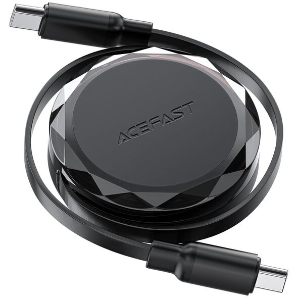 Kabel przewód USB-C - USB-C zwijany z organizerem 60W - czarny Kabel przewód USB-C - USB-C zwijany z organizerem 60W - czarny