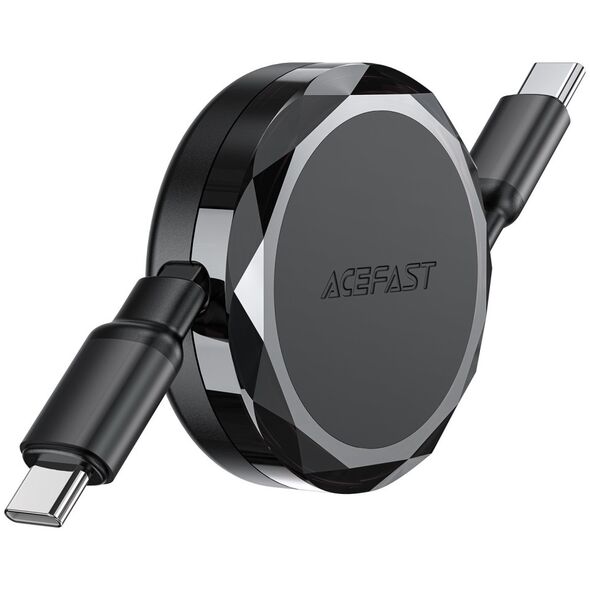 Kabel przewód USB-C - USB-C zwijany z organizerem 60W - czarny Kabel przewód USB-C - USB-C zwijany z organizerem 60W - czarny