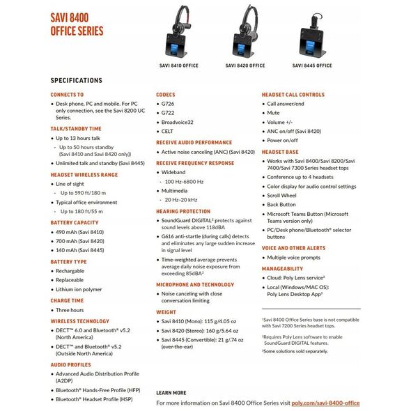 Słuchawki Poly Poly Savi 8445 OFFICE - Savi 8400 series - Headset - konvertierbar - DECT / Bluetooth - kabellos - Schwarz - Zertifiziert fur Microsoft Teams