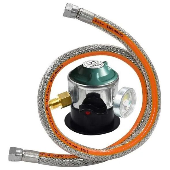 Jata Regulator m/μανόμετρο 30 BAR DK-NO-FI 1.1M Stål flex slange, Sikkerhedsmanometer για δοκιμή "διαρροής" . Nem 1/4" gevind montering. 13976966 5708614908006