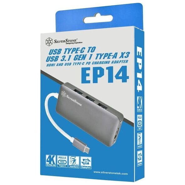 Προσαρμογέας USB SilverStone SilverStone SST-EP14C - USB 3.1 Type-C Gen1 auf HDMI, 3x USB 3.1 Gen 1 Type-A, 1x USB 3.1 Gen 1 Type-C (φόρτιση PD 2.0) 13333503 4710007226612