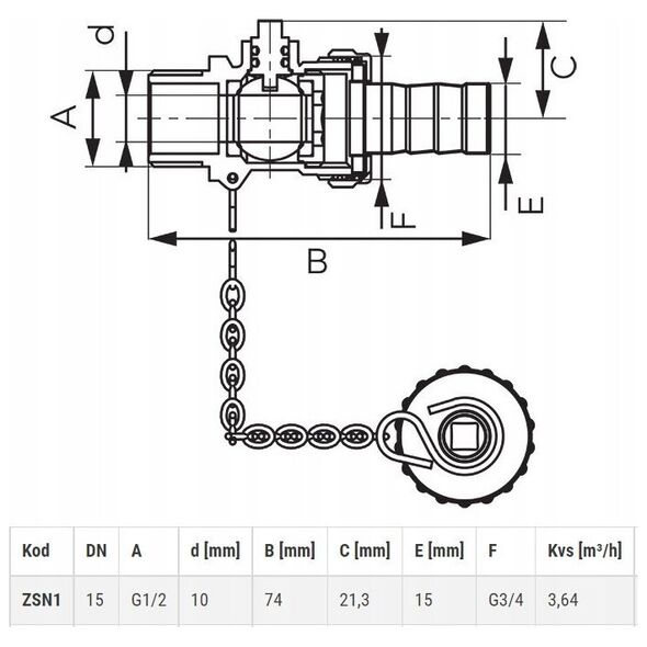 Ferro KUREK KUL.SPUSTOWY GZ1/2",ŚRUT.F-COMFORT