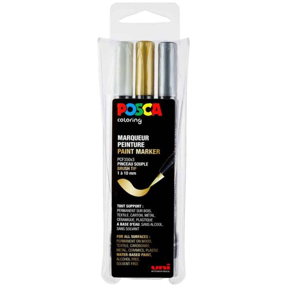 Posca POSCA μαρκαδόρος με στυλό sæt PCF-350, tre farver, guld, sølv og hvid 14053590 3296280033525