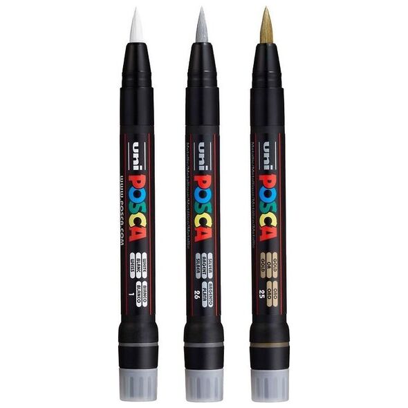 Posca POSCA μαρκαδόρος με στυλό sæt PCF-350, tre farver, guld, sølv og hvid 14053590 3296280033525