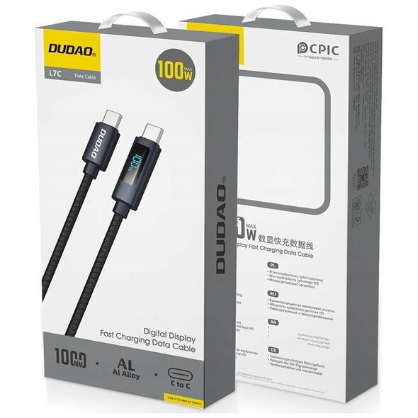 Kabel Dudao L7C USB-C - USB-C 100W z wyświetlaczem LED 1m - czarny
