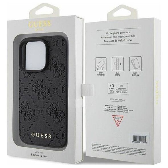 Guess Guess GUHCP15LP4EPMK iPhone 15 Pro 6.1" czarny/black hardcase Leather 4G Stamped