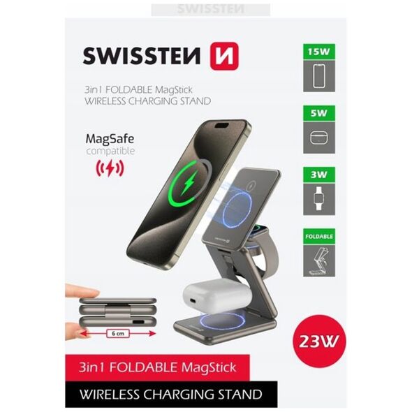 Ładowarka Swissten Wireless Aluminium Charger Al1 Grey (Magsafe Compatible)