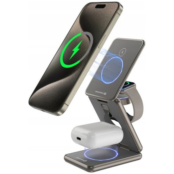 Ładowarka Swissten Wireless Aluminium Charger Al1 Grey (Magsafe Compatible)
