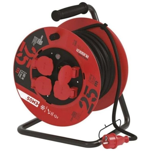 Ilgiklis - rite 4 lizdu 25m su izeminimu, 2.5mm2, 16A, 3680W, kabelis su gumine izoliacija H05RR-F3G, IP44
