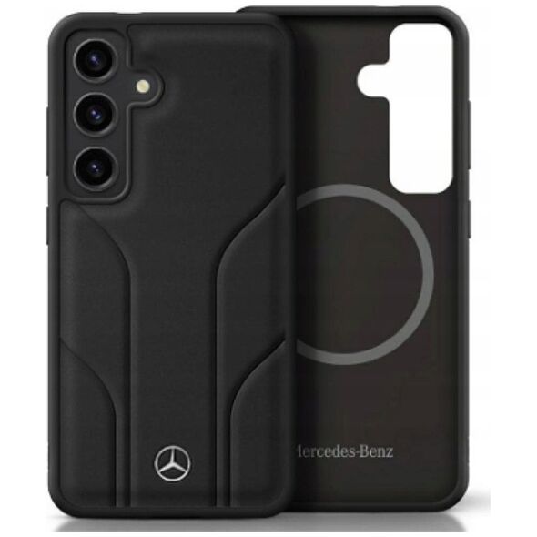 Mercedes Leather Debossed Lines MagSafe Case for Samsung Galaxy S25 Black