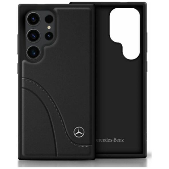 Mercedes Leather Curved Stitches Case for Samsung Galaxy S25 Ultra Black