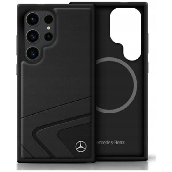 Mercedes Leather Horizontal Debossed Curves MagSafe Case for Samsung Galaxy S25 Ultra Black