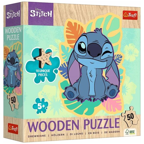 Puzzle 50el Drewniane konturowe. Wesoły Stitch Disney Lilio i Stitch 20281 Trefl