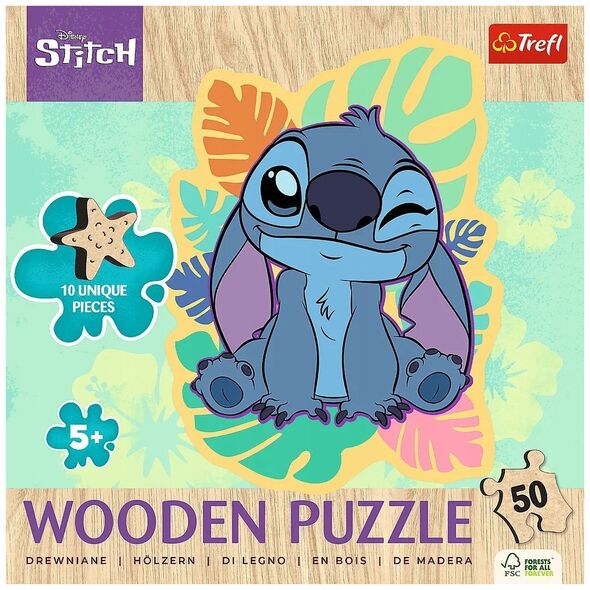 Puzzle 50el Drewniane konturowe. Wesoły Stitch Disney Lilio i Stitch 20281 Trefl