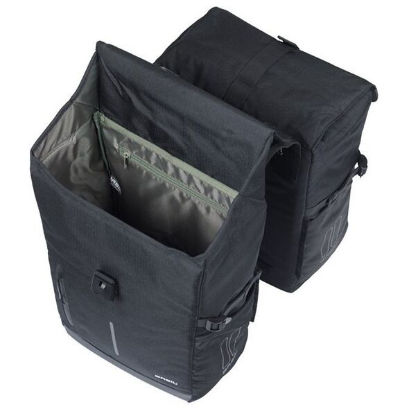 Sakwy BASIL MOVE DOUBLE BICYCLE BAG, MIK z adapterem do mocowania, 30L, Wodoodporna, Black (NEW 2025)