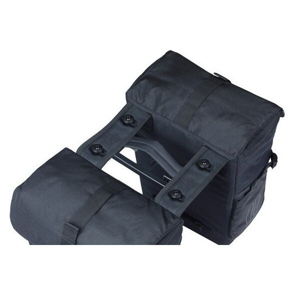 Sakwy BASIL MOVE DOUBLE BICYCLE BAG, MIK z adapterem do mocowania, 30L, Wodoodporna, Black (NEW 2025)