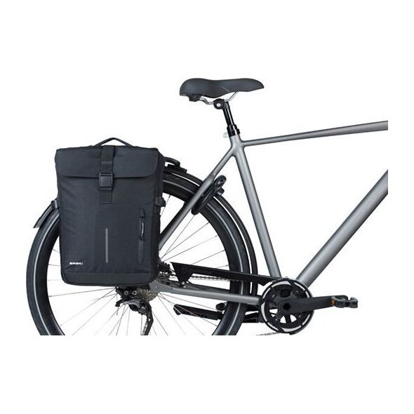Sakwy BASIL MOVE DOUBLE BICYCLE BAG, MIK z adapterem do mocowania, 30L, Wodoodporna, Black (NEW 2025)