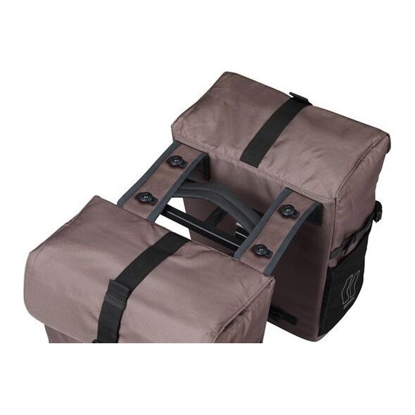 Sakwy BASIL MOVE DOUBLE BICYCLE BAG, MIK z adapterem do mocowania, 30L, Wodoodporna, Brown (NEW 2025)