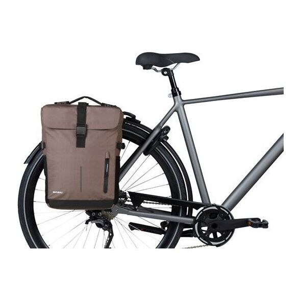 Sakwy BASIL MOVE DOUBLE BICYCLE BAG, MIK z adapterem do mocowania, 30L, Wodoodporna, Brown (NEW 2025)