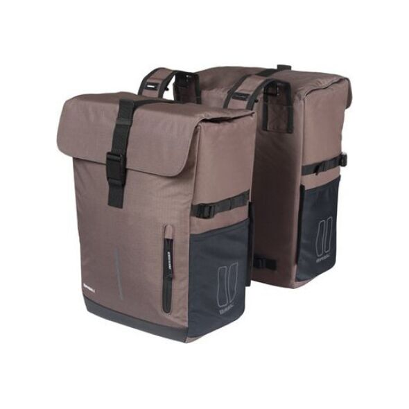 Sakwy BASIL MOVE DOUBLE BICYCLE BAG, UNIVERSAL BRIDGE, 30L, Wodoodporna, Brown (NEW 2025)